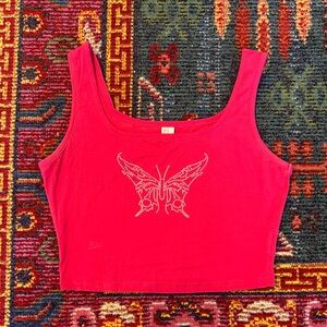 Hot Pink Butterfly Rhinestone Tank Top